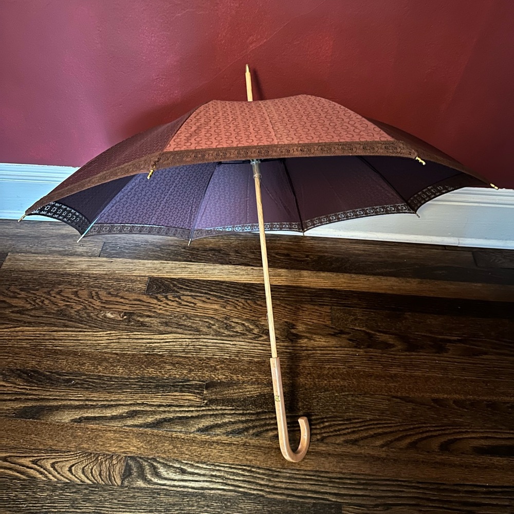 Celine Brown Triomphe Umbrella Vintage Lace Macadam